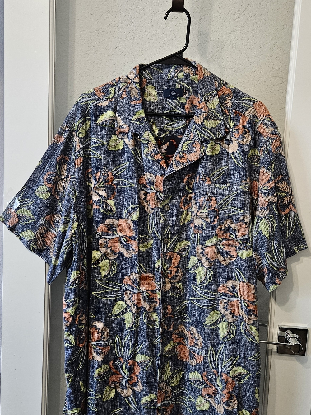 George Men's Navy Floral Button-Down Shirt with Orange & Green Accents